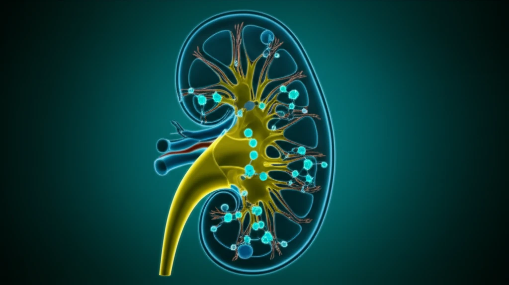 Surreal illustration of kidney protein modification.