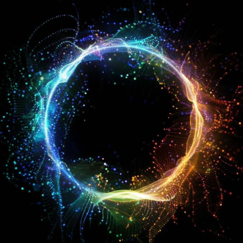 Particles dancing in a ring, symbolizing Leapfrog algorithm in particle physics.