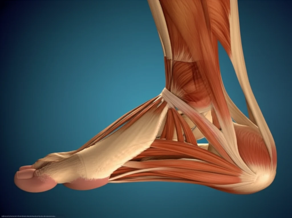 Illustration showing the connection between a tight calf muscle and foot pain.