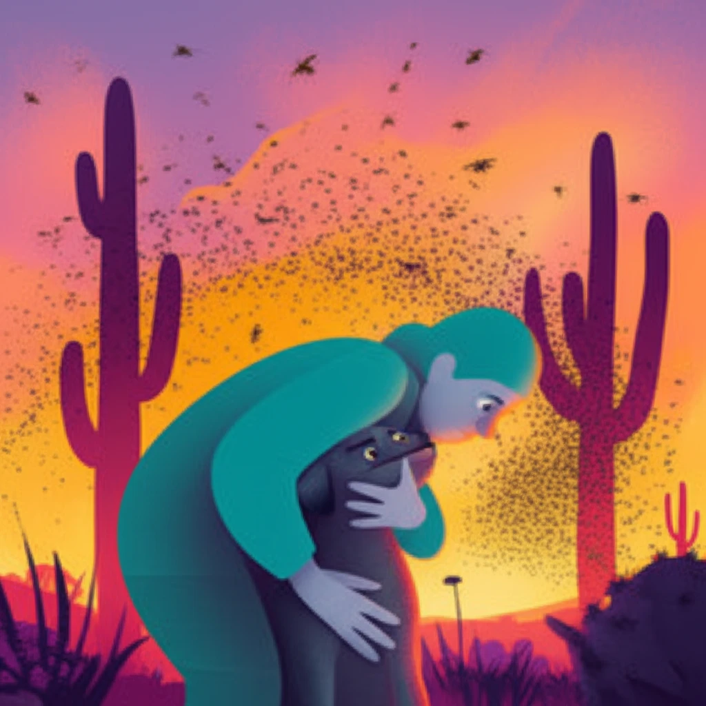 Worried pet owner protecting their dog from sandflies in Mexico, representing the threat of canine leishmaniasis.