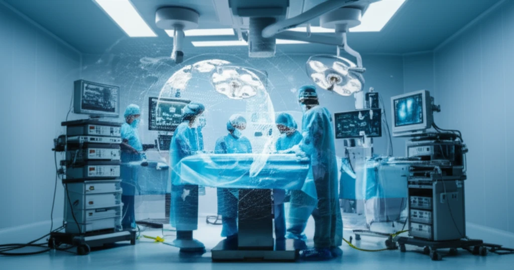 Advanced operating room showcasing collaborative healthcare and innovative monitoring technology.