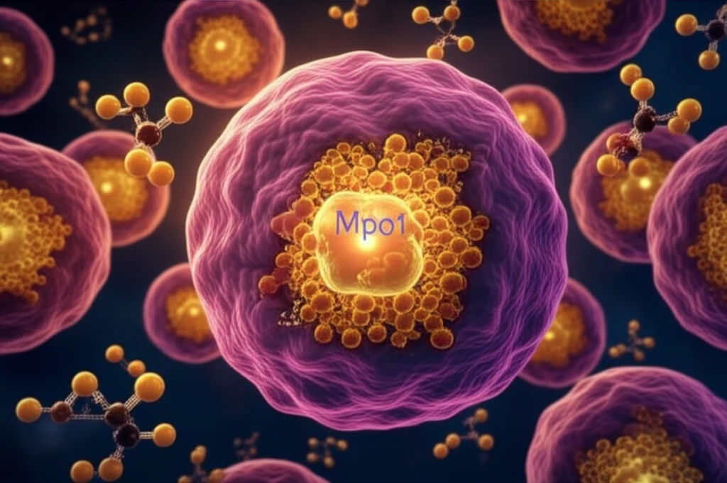 Microscopic view of a yeast cell with glowing enzyme Mpo1.