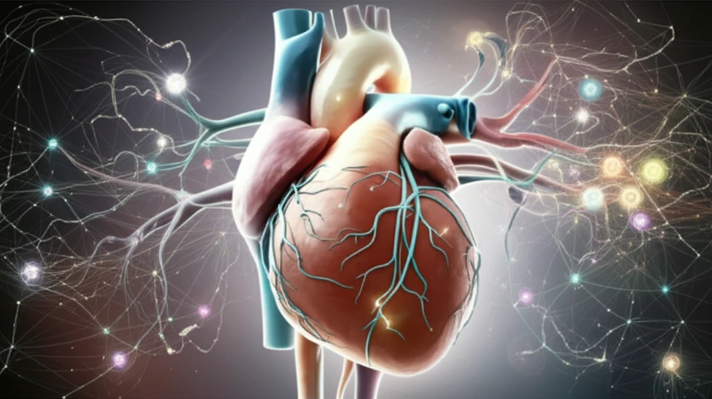 A surreal illustration of a heart intertwined with thoughts and emotions, symbolizing the connection between mind and heart health.