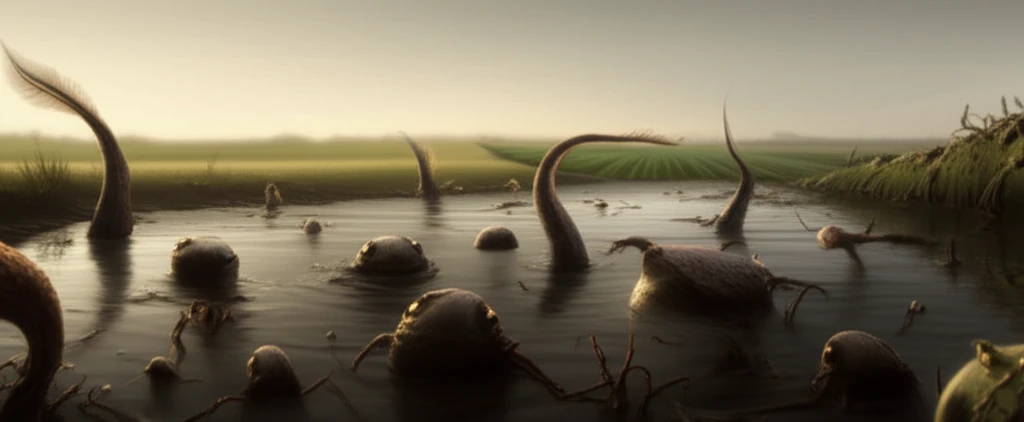 Deformed tadpoles in polluted water with agricultural background