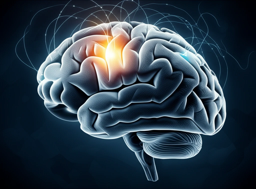 Electrical pulses stimulate the brain's globus pallidus in a stylized digital illustration.