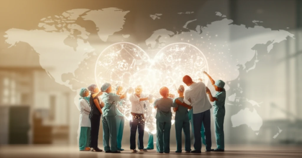 Healthcare professionals collaboratively building a heart-shaped structure representing people-centered care in Europe.