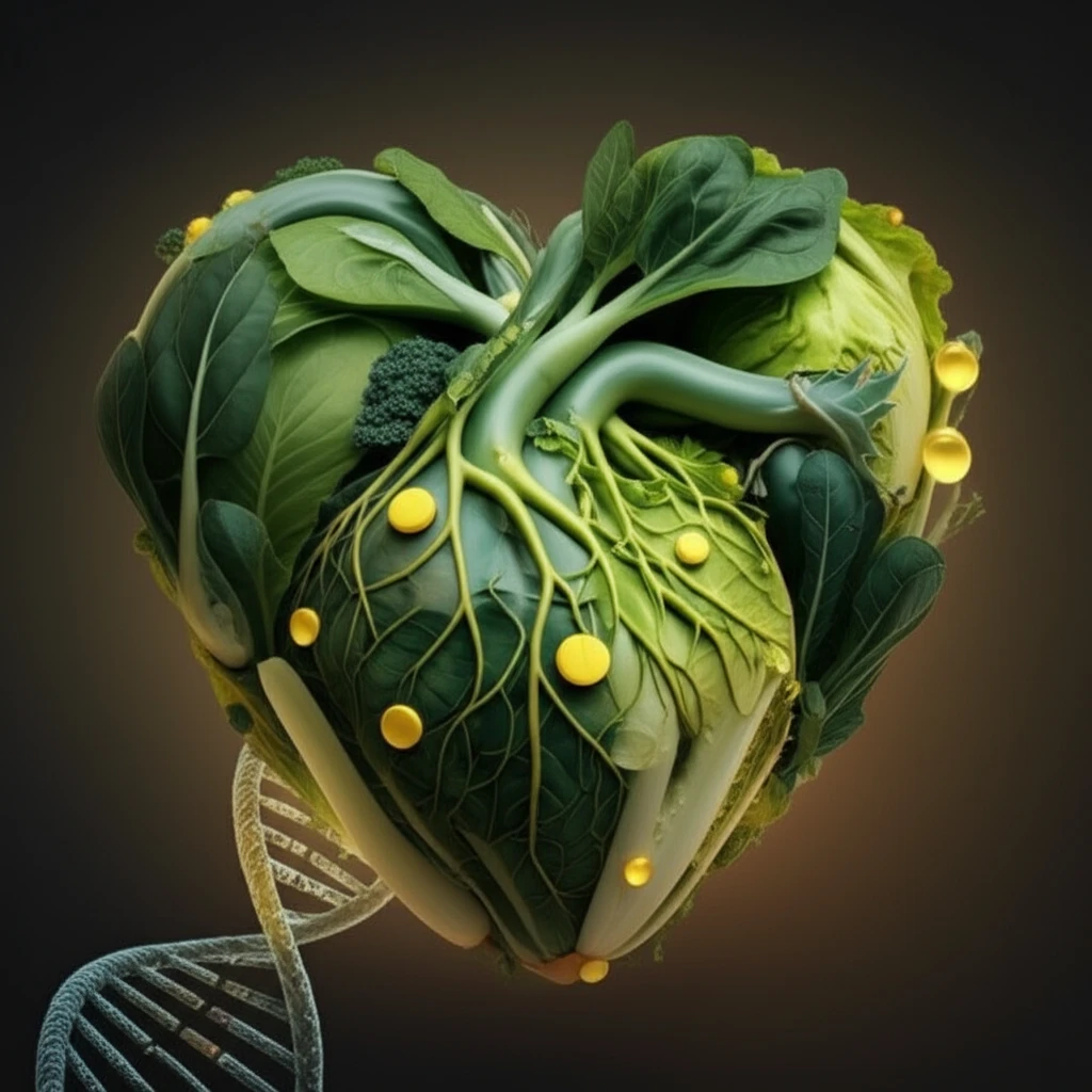 Surreal heart made of vegetables and folic acid pills