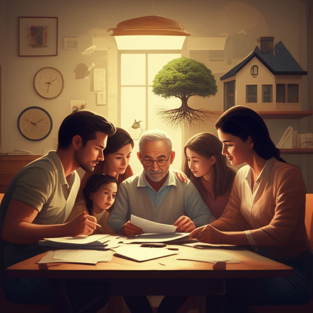 A family discussing financial plans for elder care.