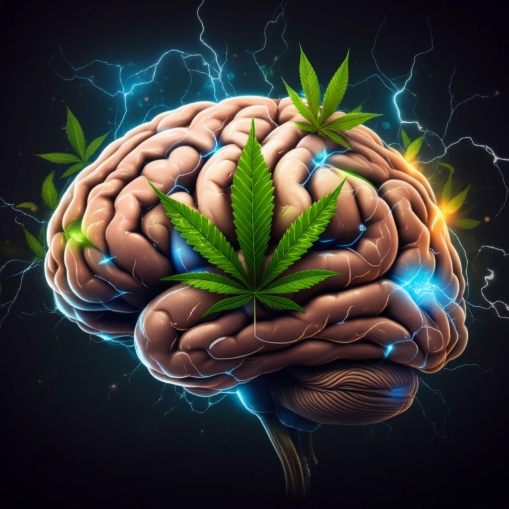 Brain intertwined with cannabis leaves, representing CBD and epilepsy treatment.