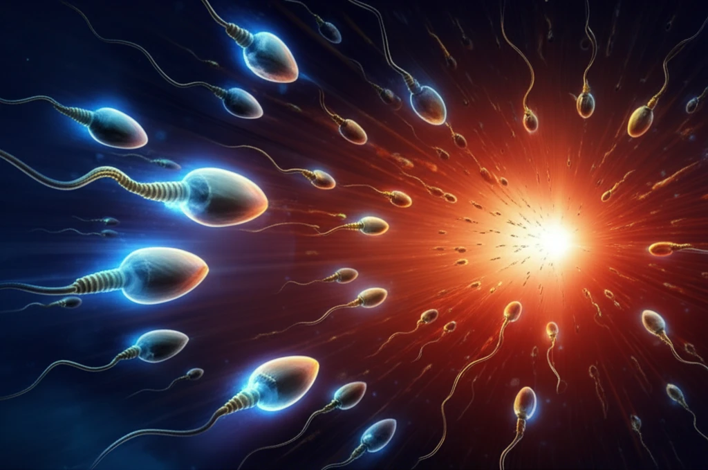 Rooster sperm cells being drawn by magnetic nanoparticles