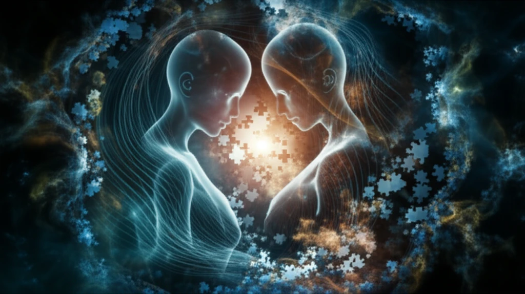 Symbolic image of fragmented research data uniting to improve twin health.