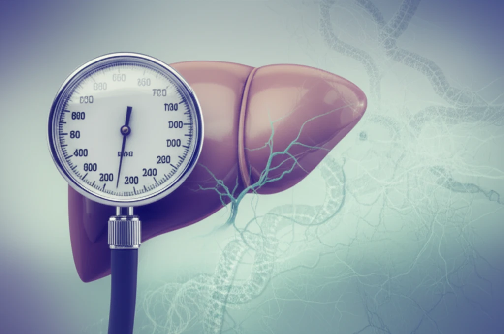 Surreal illustration linking liver health, peptide levels, and metabolic balance.
