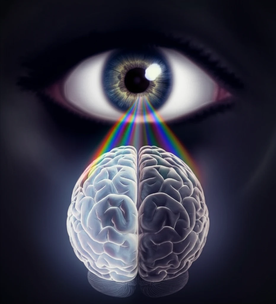 Visual representation of interocular suppression, showing competing visual inputs and their impact on the brain.