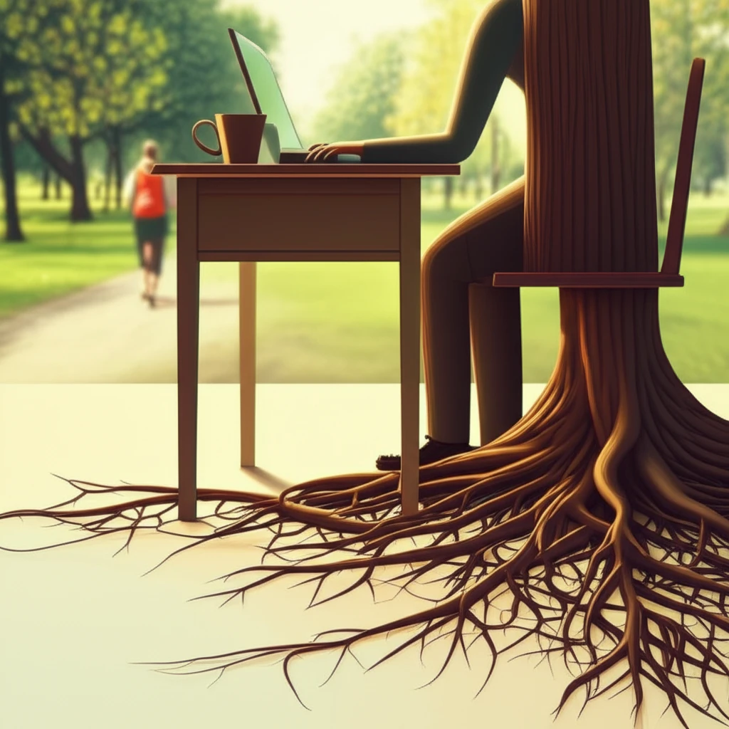 Symbolic illustration of the connection between sedentary work and physical activity.