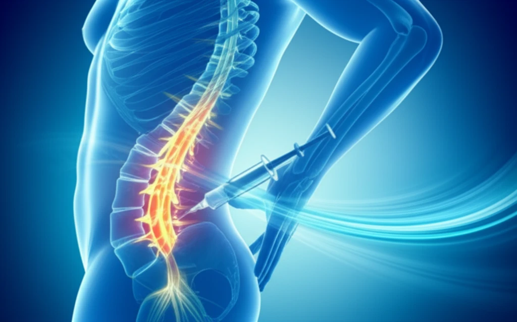 Surreal illustration symbolizing chronic back pain relief through epidural injection