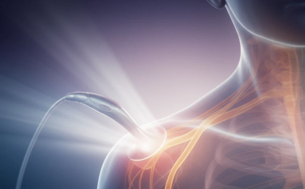 Gentle light beams ease nerve pain in a digital illustration.