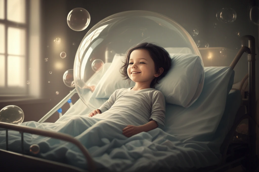 A child smiling in a safe, latex-free hospital environment.