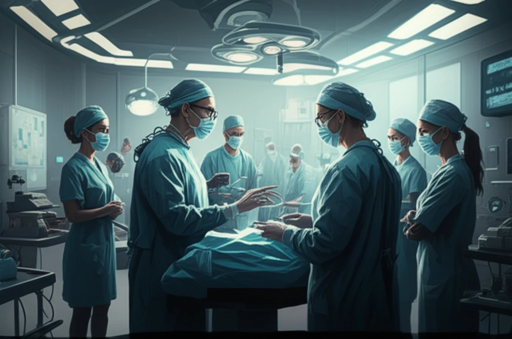 Surgical education and mentorship in a futuristic operating room.
