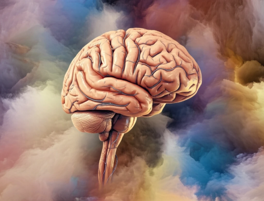 Brain surrounded by pollution symbolizing air pollution impact.
