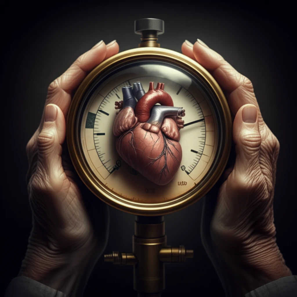 Symbolic image of high blood pressure affecting an elderly person's heart.