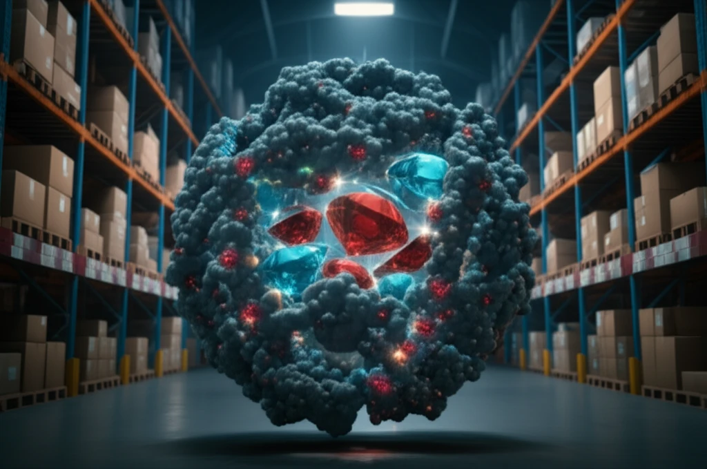 Stylized ferritin protein storing iron atoms.
