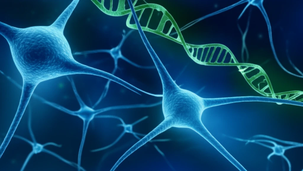 A digital illustration of interconnected neurons and DNA strands, representing the genetic basis of brain tumors.