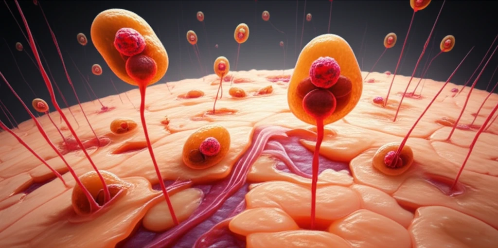 Eosinophils attacking skin cells in Bullous Pemphigoid