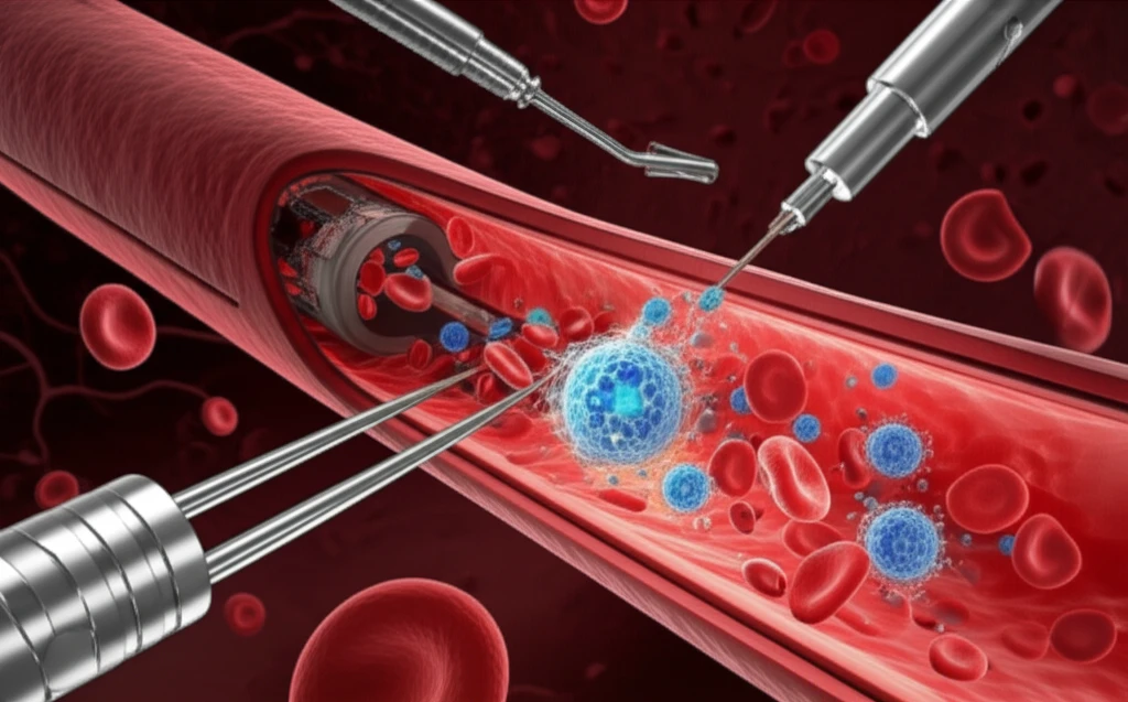 Illustration of combined stroke therapy, featuring mechanical thrombectomy and thrombolysis.