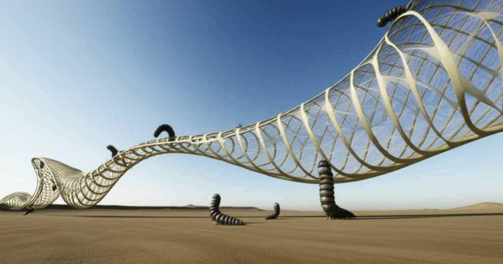 Fiberbots constructing a futuristic bridge.