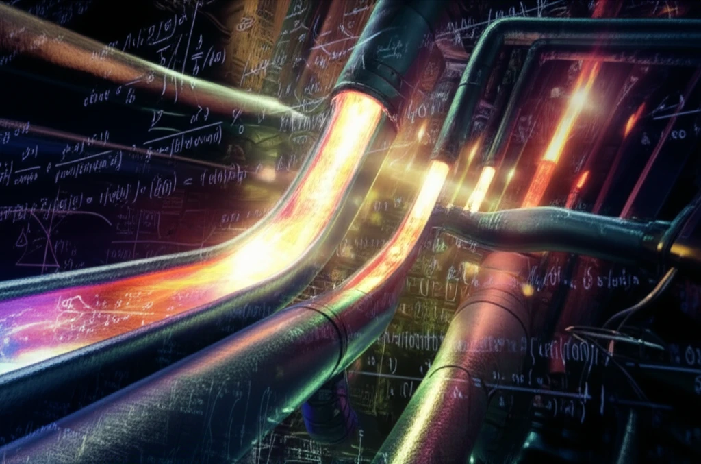 Glowing pipelines with fluid flowing through them, representing optimized fluid dynamics.