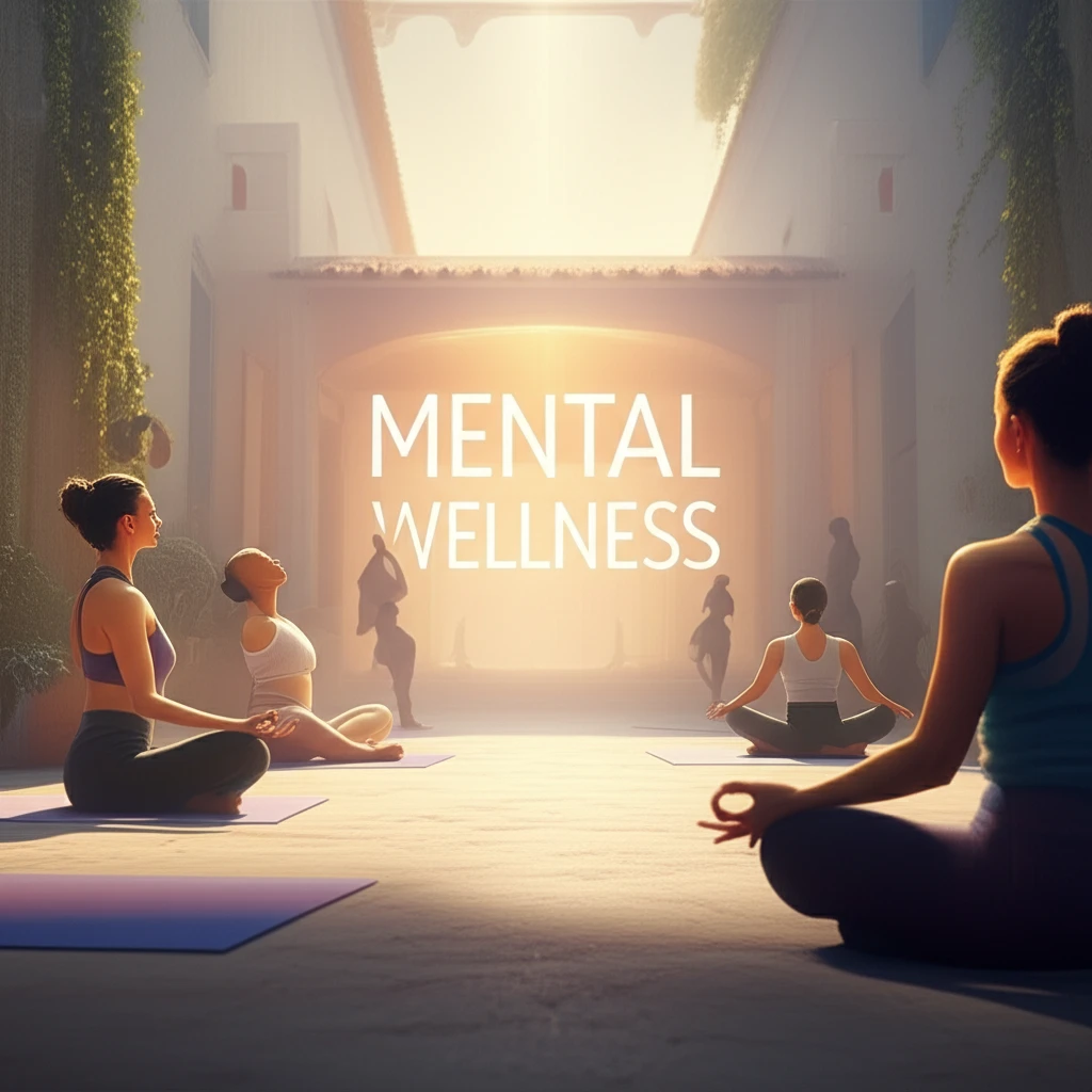 Serene yoga session in a sunlit courtyard, symbolizing mental wellness and healing.