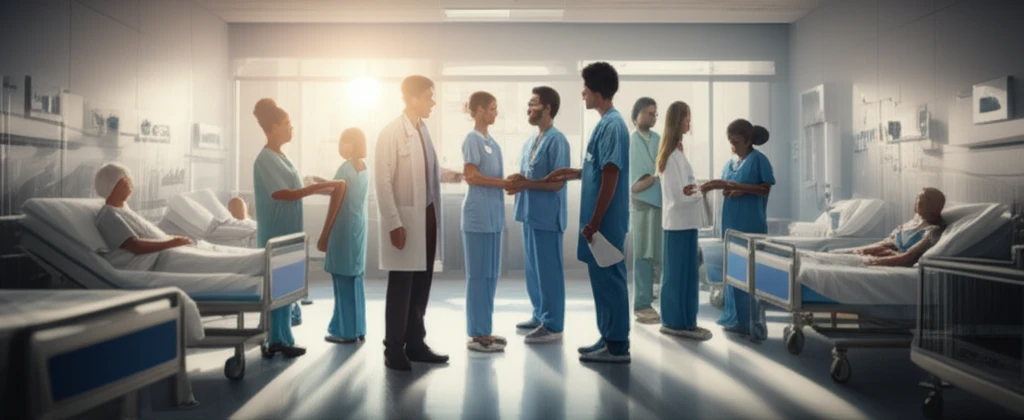 Diverse group of hospital volunteers providing compassionate care to patients.
