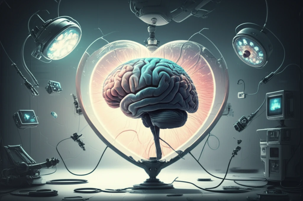 Brain protected by a heart shield, symbolizing cognitive health during heart surgery.