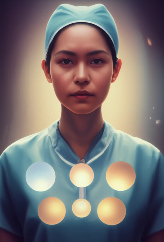 Illustration of a serene nurse surrounded by symbols of well-being.
