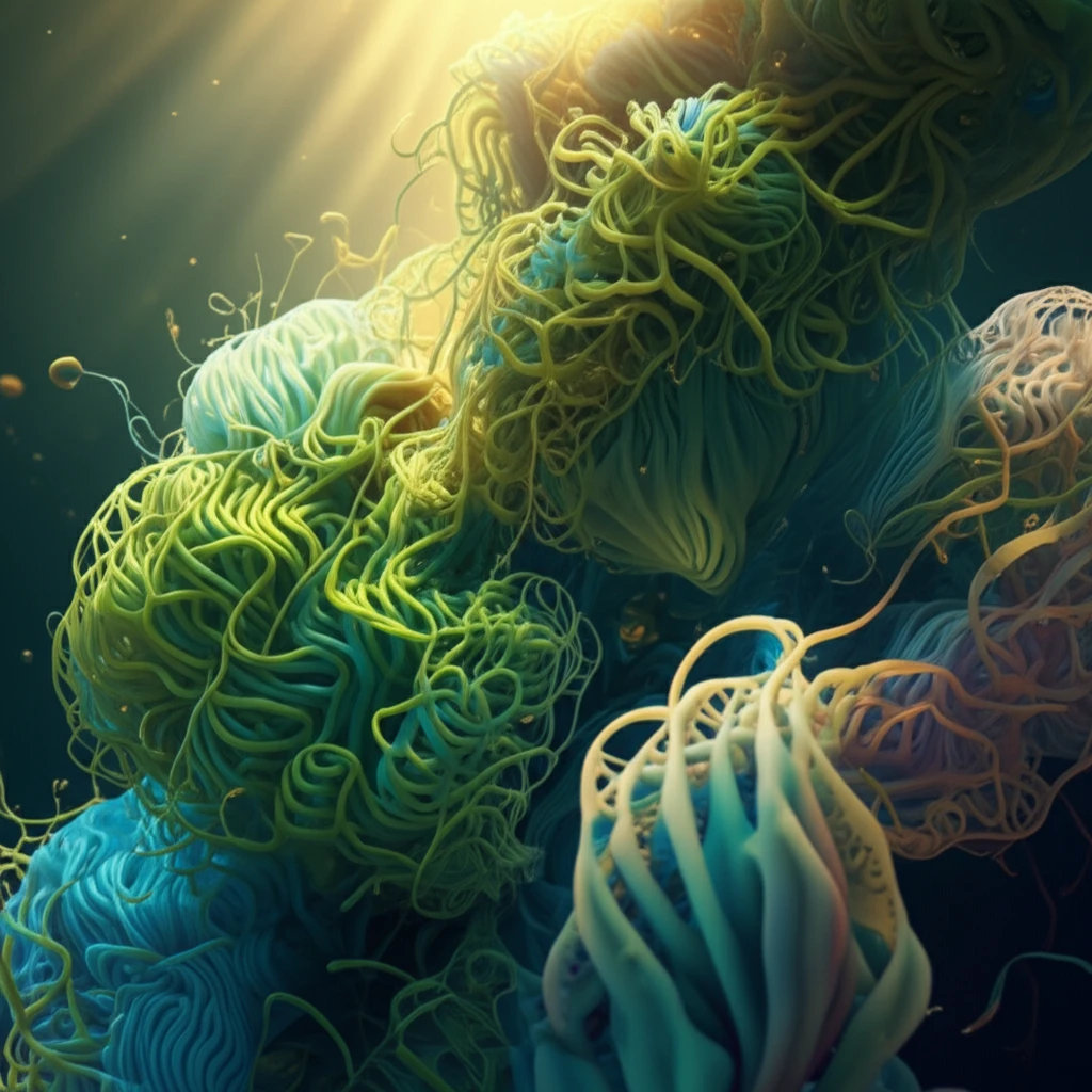 Algae strands forming a protein structure.