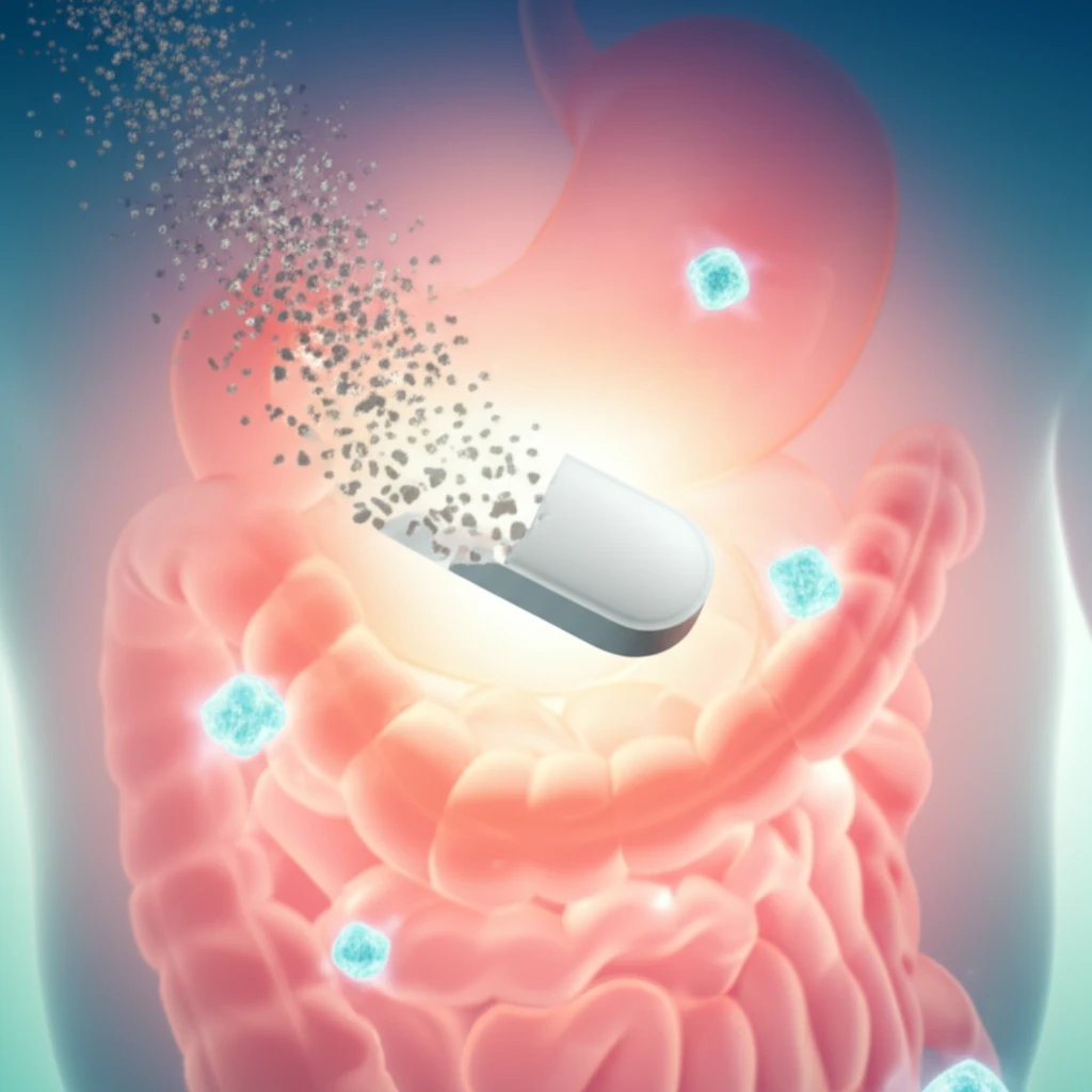 Metformin and Gut Health: A visual representation of metformin's interaction with the digestive system to lower blood sugar.