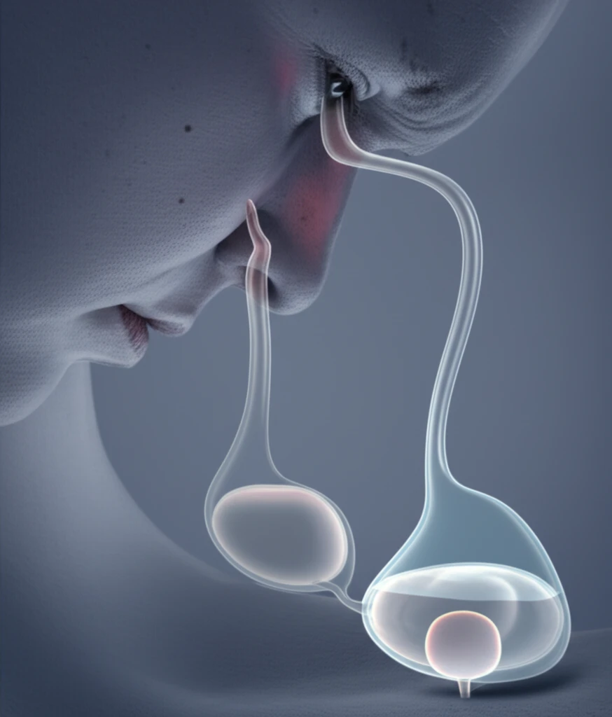 Illustration of nasal congestion affecting bladder function.