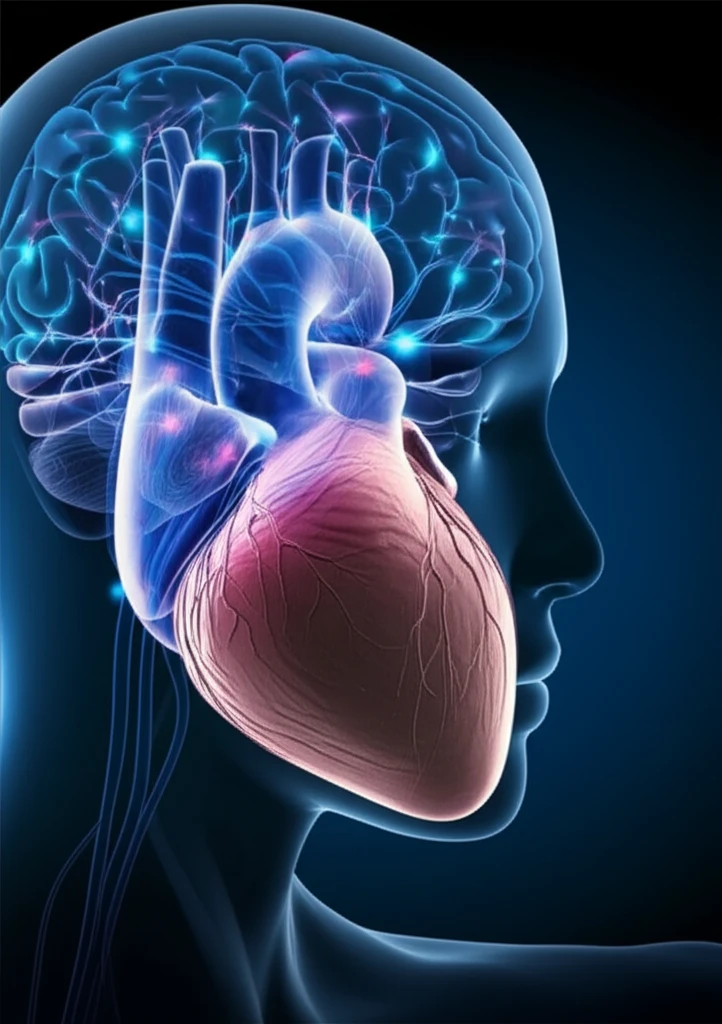 Illustration depicting the heart-brain connection in Huntington's disease, emphasizing the importance of right ventricular function.