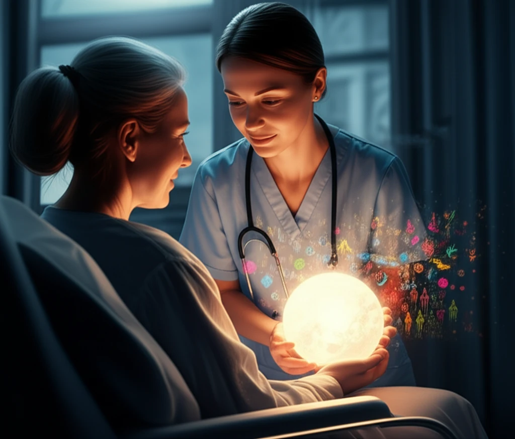 A surreal illustration symbolizing the balance of power and knowledge in the nurse-patient relationship.