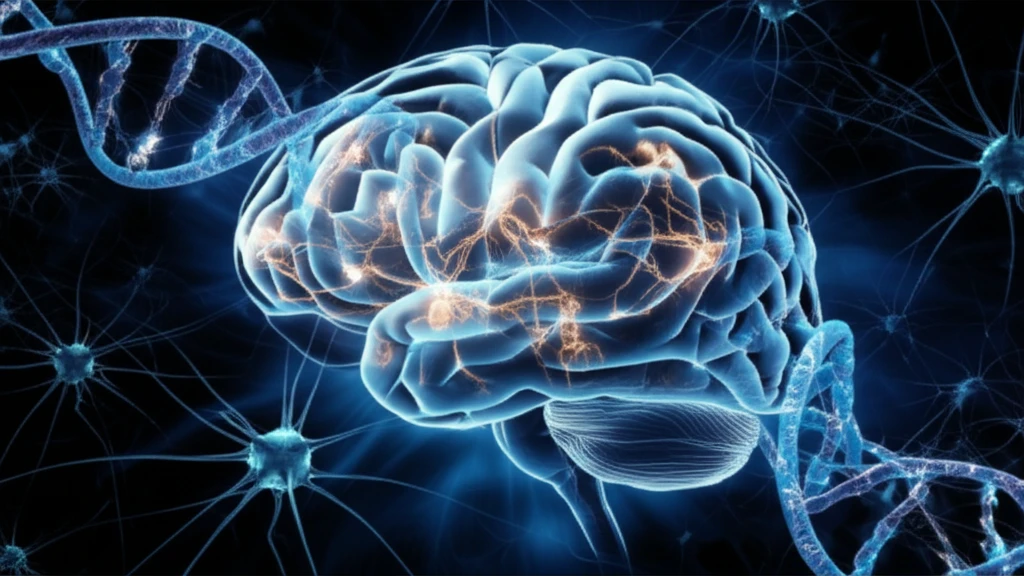 Brain with glowing neural pathways and DNA helix, symbolizing stem cell therapy for Parkinson's Disease.