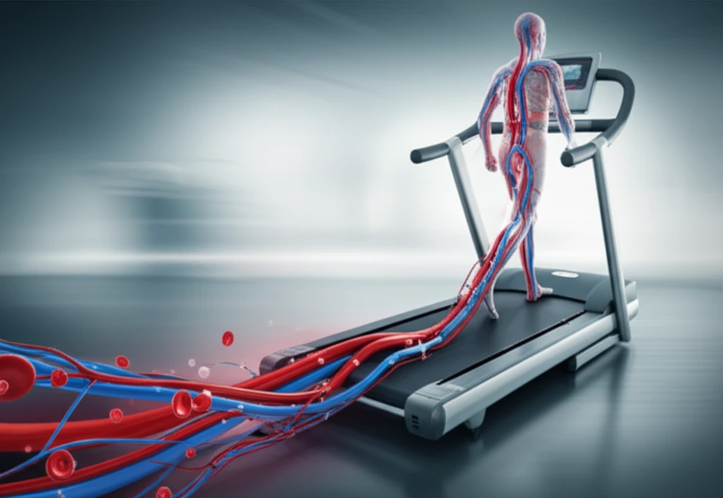 Treadmill transforming into vascular system, symbolizing CPET and vascular health.