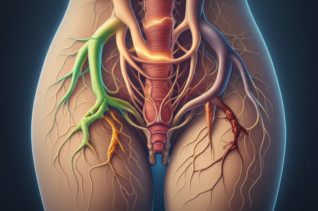 Digital illustration representing the interconnectedness of pelvic health and surgical outcomes in hysterectomy.
