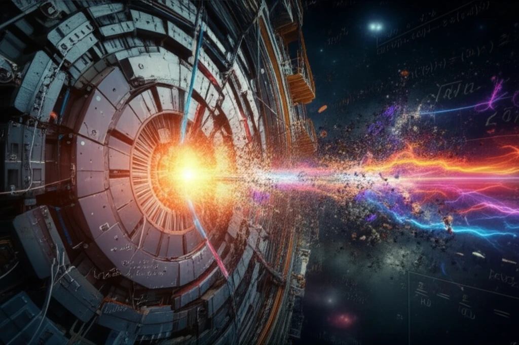 Particle collision at the Large Hadron Collider, illustrating the interaction of vector bosons and jets.