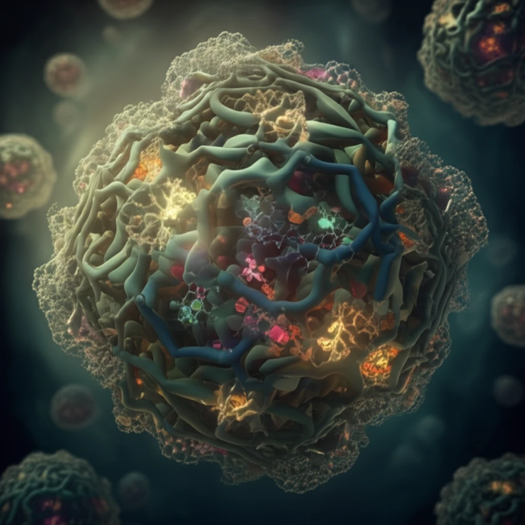 A surreal illustration of a protein cage facilitating chemical reactions at the molecular level.