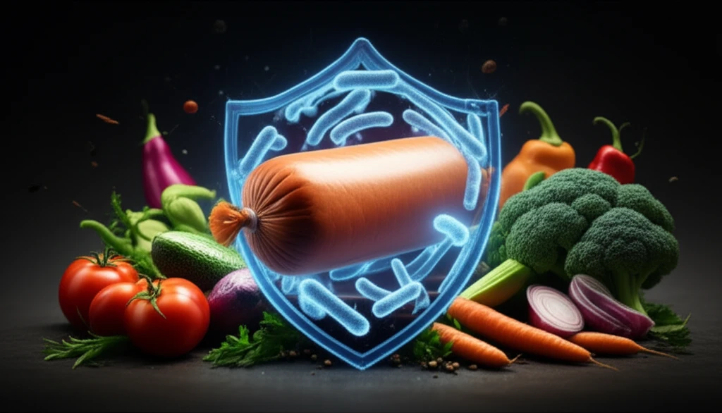 Lactococcus lactis bacteria protecting a smoked sausage from mold.