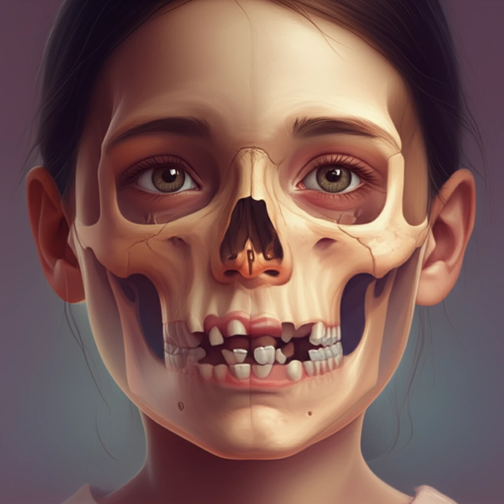 Illustration of a child's face showing cranial base and misaligned teeth.