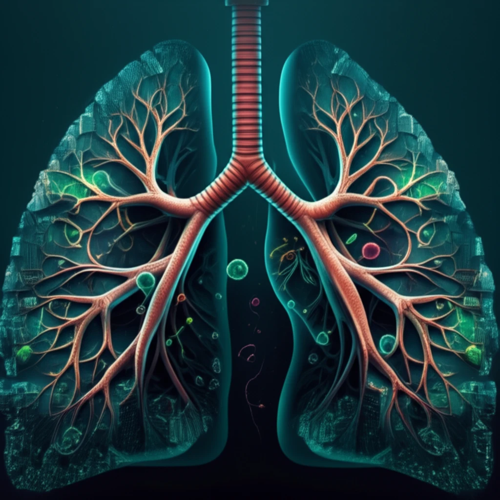 Surreal image of lungs intertwined with cityscapes, symbolizing community-acquired pneumonia.