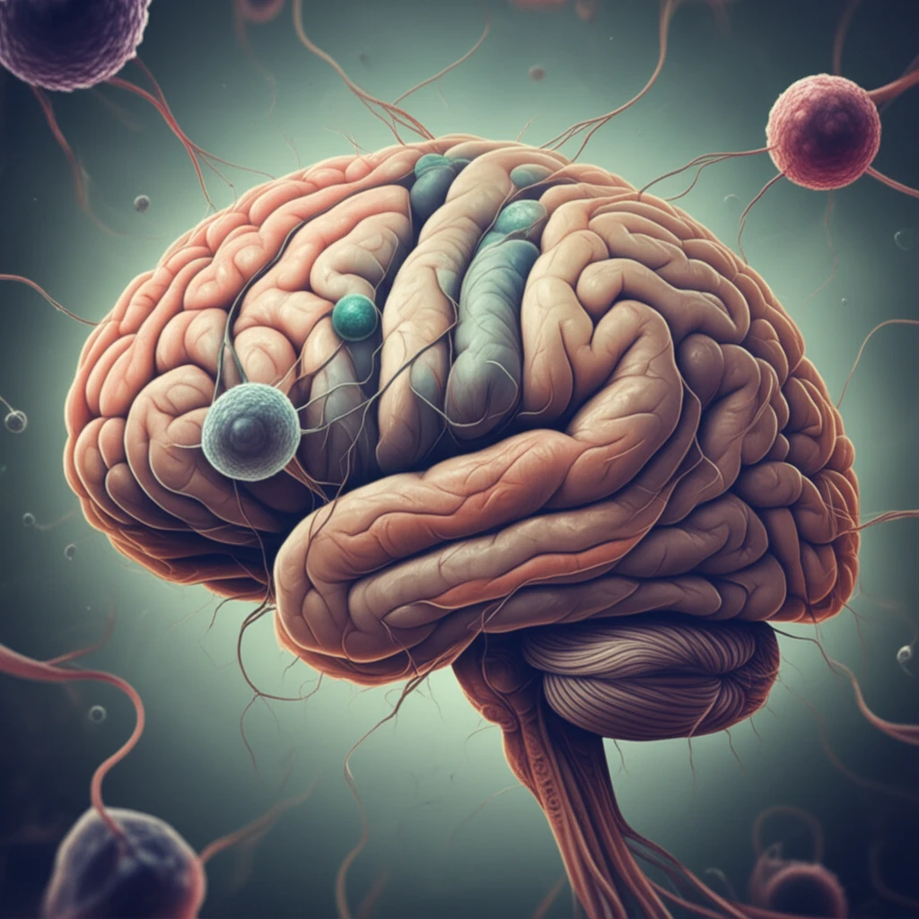 Intertwined brain and cancer cells, symbolizing the mind-body connection.