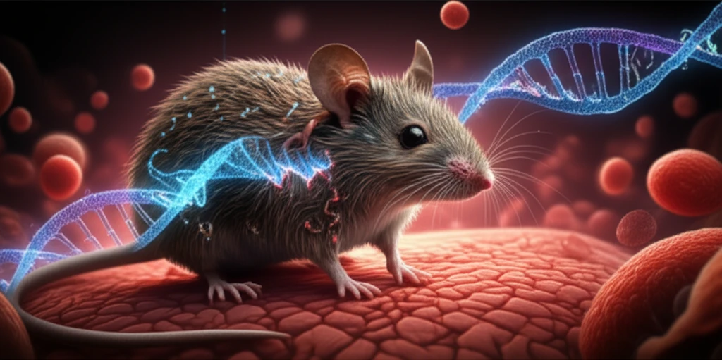 Surreal image of a spiny mouse genome intertwined with scar-free healing and menstruation.