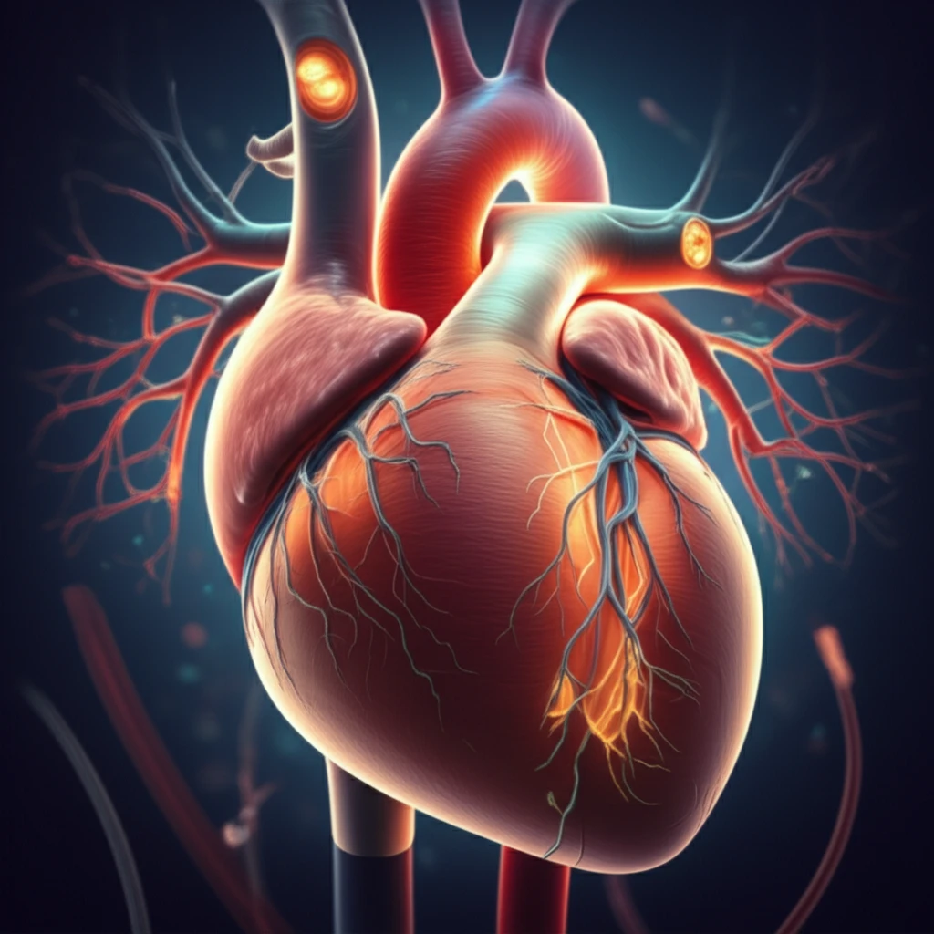 Surreal illustration of a heart with calcified arteries linked to a dialysis machine, symbolizing hope for hemodialysis patients.